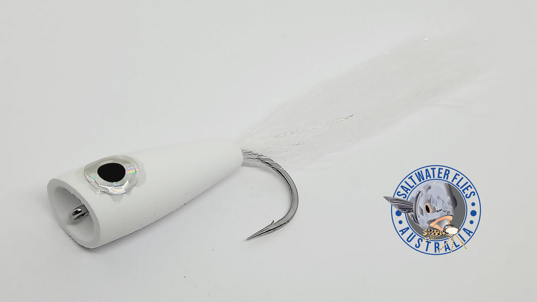 SALTWATER POPPER FLY - MEDIUM - WHITE - 2/0