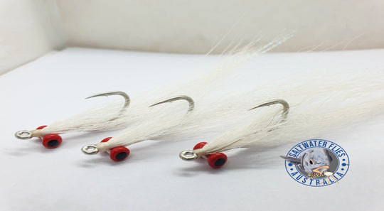 SWFA CLOUSER MINNOW FLY - SL12 1/0 - BUCKTAIL - WHITE/MEDIUM PAINTED RED LEAD EYE