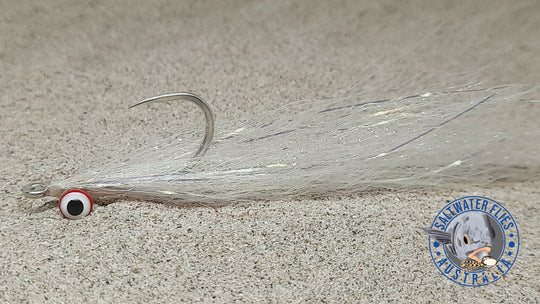SWFA CLOUSER MINNOW FLY - SL12 1/0 - SYNTHETIC -WHITE/MEDIUM RED DOUBLE PUPIL LEAD EYE