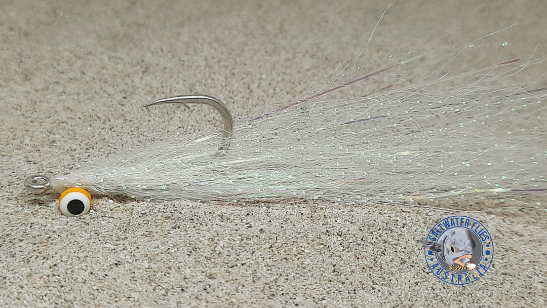 SWFA CLOUSER MINNOW FLY - SL12 1/0 - SYNTHETIC -WHITE/MEDIUM YELLOW DOUBLE PUPIL LEAD EYE