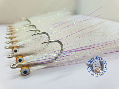 SWFA CLOUSER MINNOW FLY - SL12 1/0 - SYNTHETIC -WHITE/MEDIUM YELLOW DOUBLE PUPIL LEAD EYE