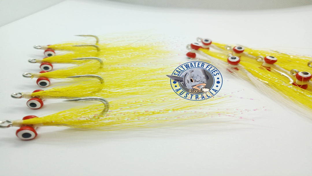 SWFA CLOUSER MINNOW - SL11-3H #2 - YELLOW/WHITE - BUCKTAIL - RED DOUBLE PUPIL LEAD EYE