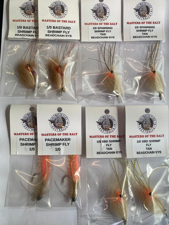 MEGA SHRIMP FLY BUNDLE - LIGHT WEIGHT - SL12 1/0 & SL11-3H #2 - BEADCHAIN EYE - x16 FLIES