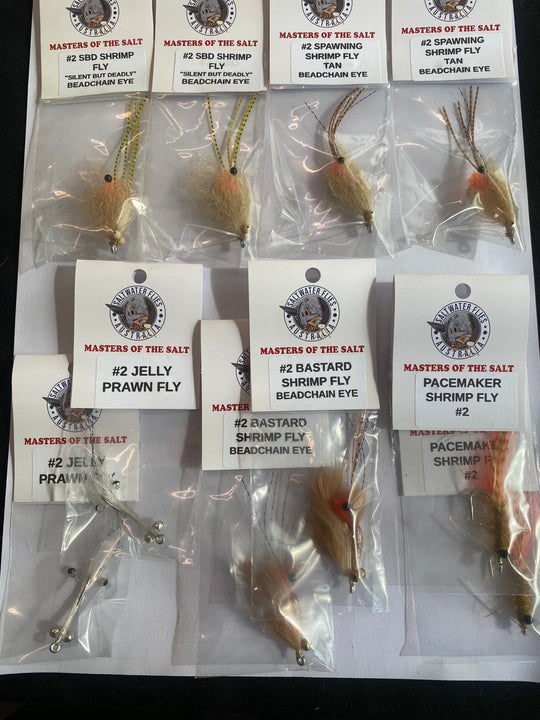 MEGA SHRIMP FLY BUNDLE - LIGHT WEIGHT - SL12 1/0 & SL11-3H #2 - BEADCHAIN EYE - x16 FLIES